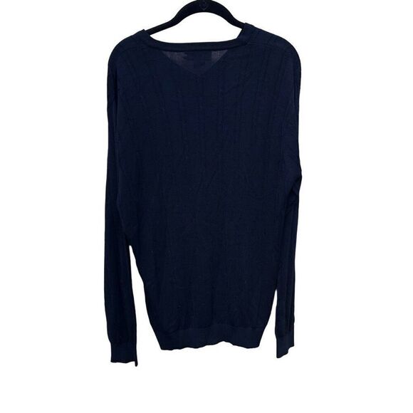 Men's Navy-Blue Bobby Chan Silk Cotton Blend Knit Pull Over Long Sleeve V Neck S - Picture 2 of 3